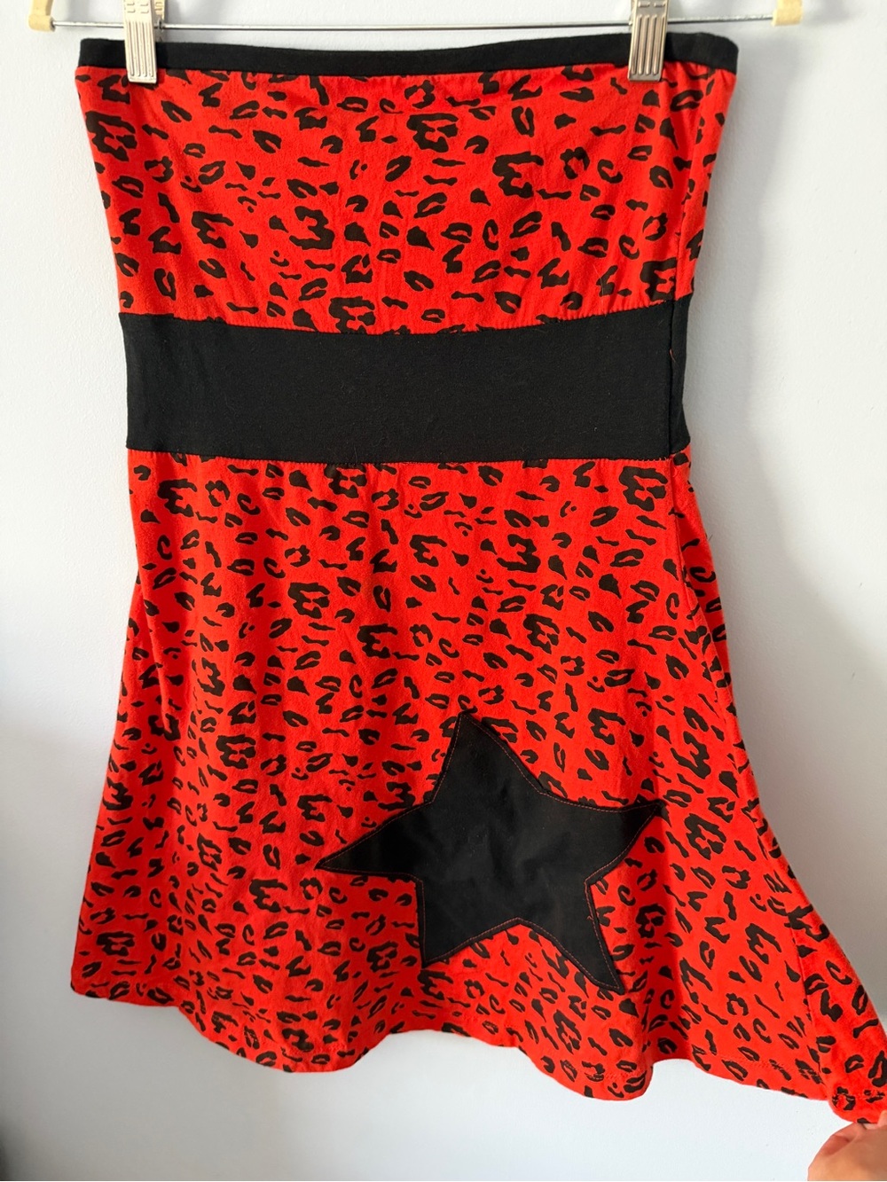 Strapless Red Leopard-Print Tube Dress with Black Detailing